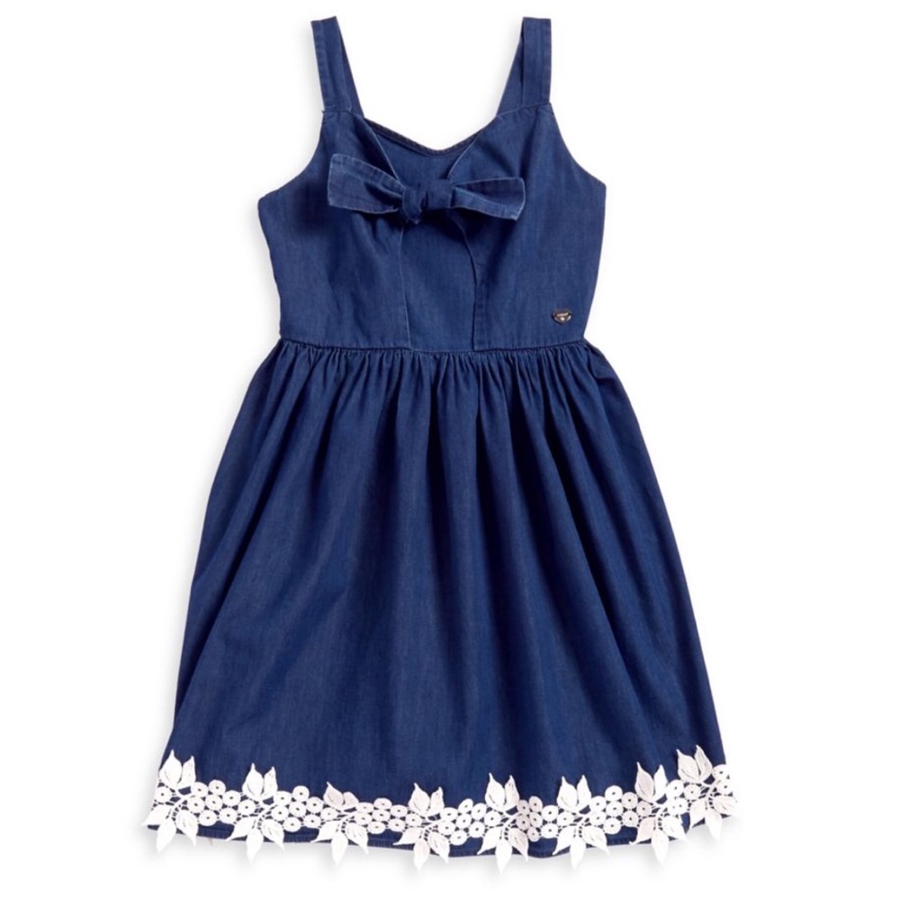 Bebe Girls Lace Trimmed Denim Dress Sz 10-12